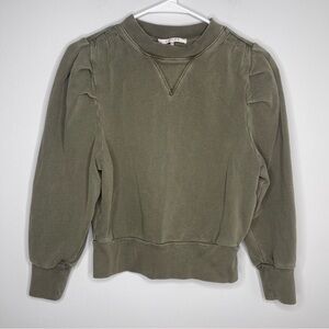 Frame Shirred Shoulder Puff Sleeve Sweatshirt Washed Hunter Size Small